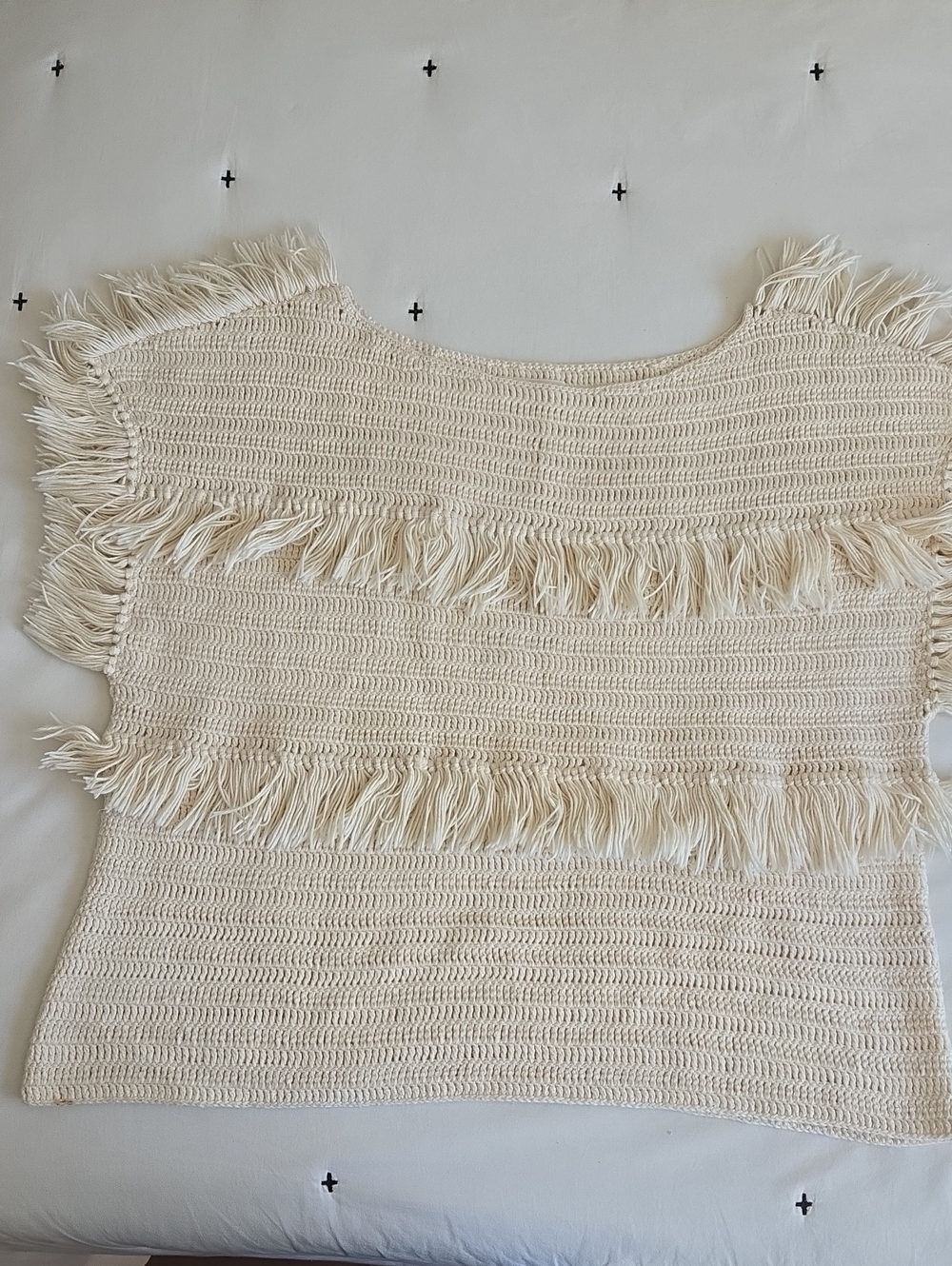 Ulla Johnson Ivory Knit Fringe Sweater Top Hand Made in Peru  Size medium